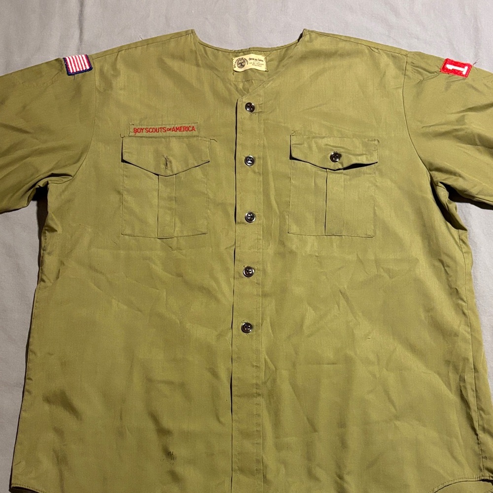 Vintage Adult Boy Scouts of America Olive Green Button Shirt from 60’s/70’s
